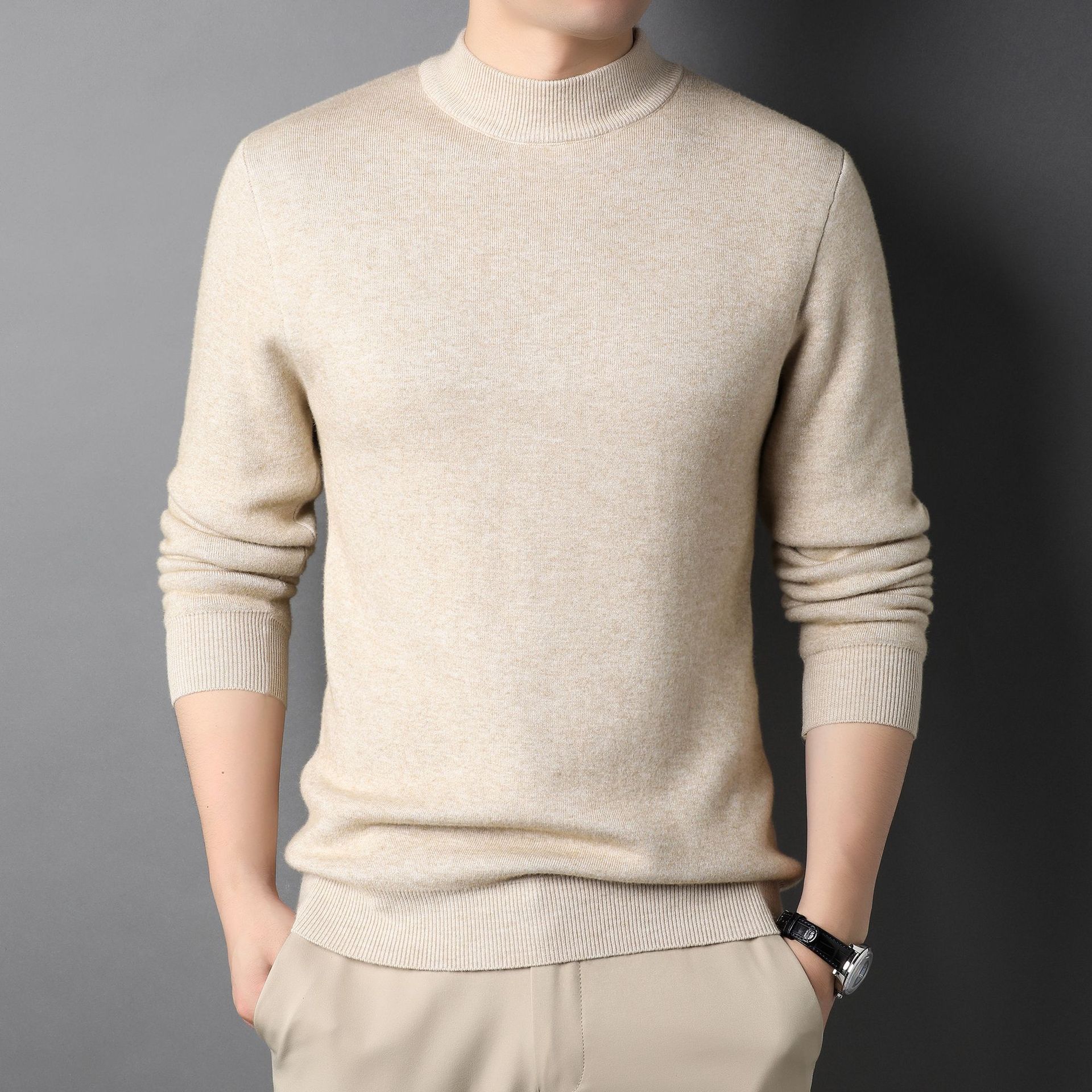 Geener Heren Kasjmier Trui Half Turtleneck Heren Truien Gebreide Truien voor Mannen Jeugd Slanke Breiwerk Heren Trui XXXXL beige