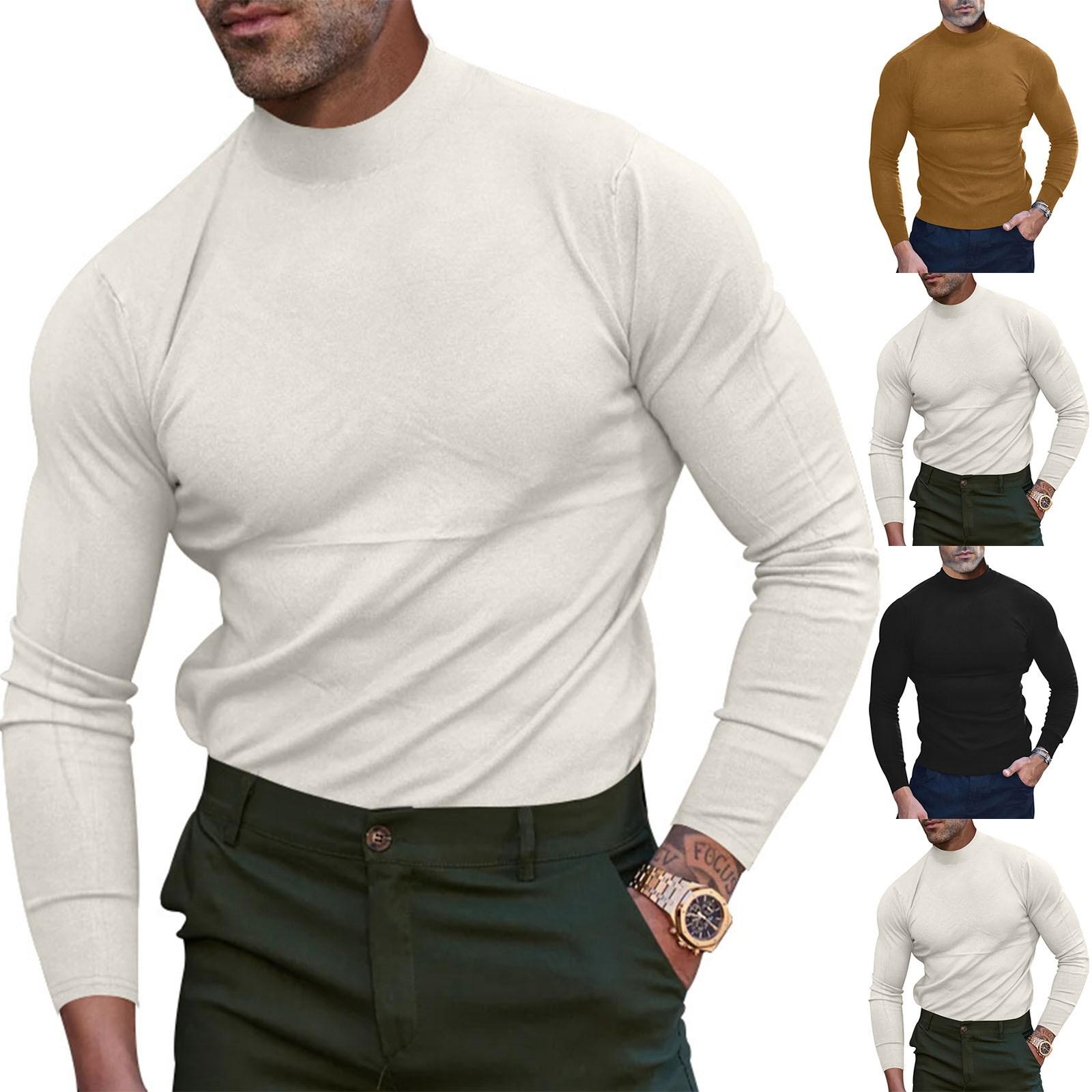 Challenge Heren herfst casual coltrui effen top lange mouw T-shirt XXXL beige