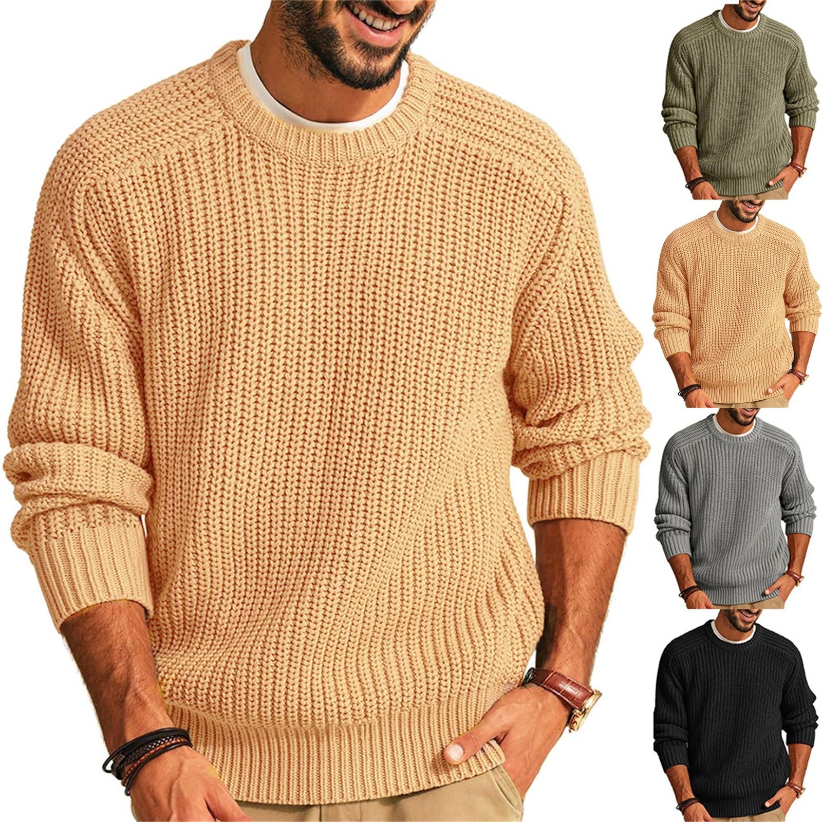 Challenge Nieuwe heren effen kleur lange mouw ronde hals mode trui losse Amerikaanse retro breisels L legergroene kleur