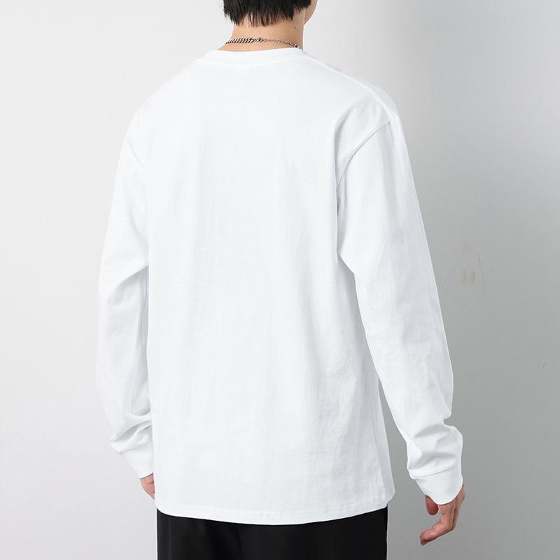 PulseTrade Heren T-shirt met lange mouwen en extra zwaar gewicht van 260 g puur katoen in effen wit voor herfst en winter XL