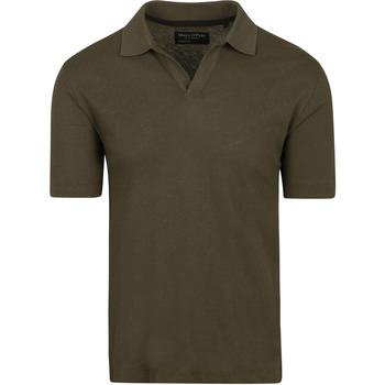 Marc O'Polo Polo Shirt Korte Mouw  Poloshirt Riva Linen Blend Olijfgroen