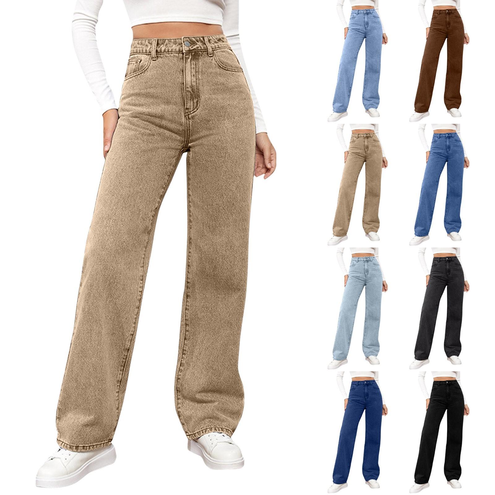 Jiangnan D Dames High Waist Washed Dames Jeans Modieuze Veelzijdige Rechte Broek L