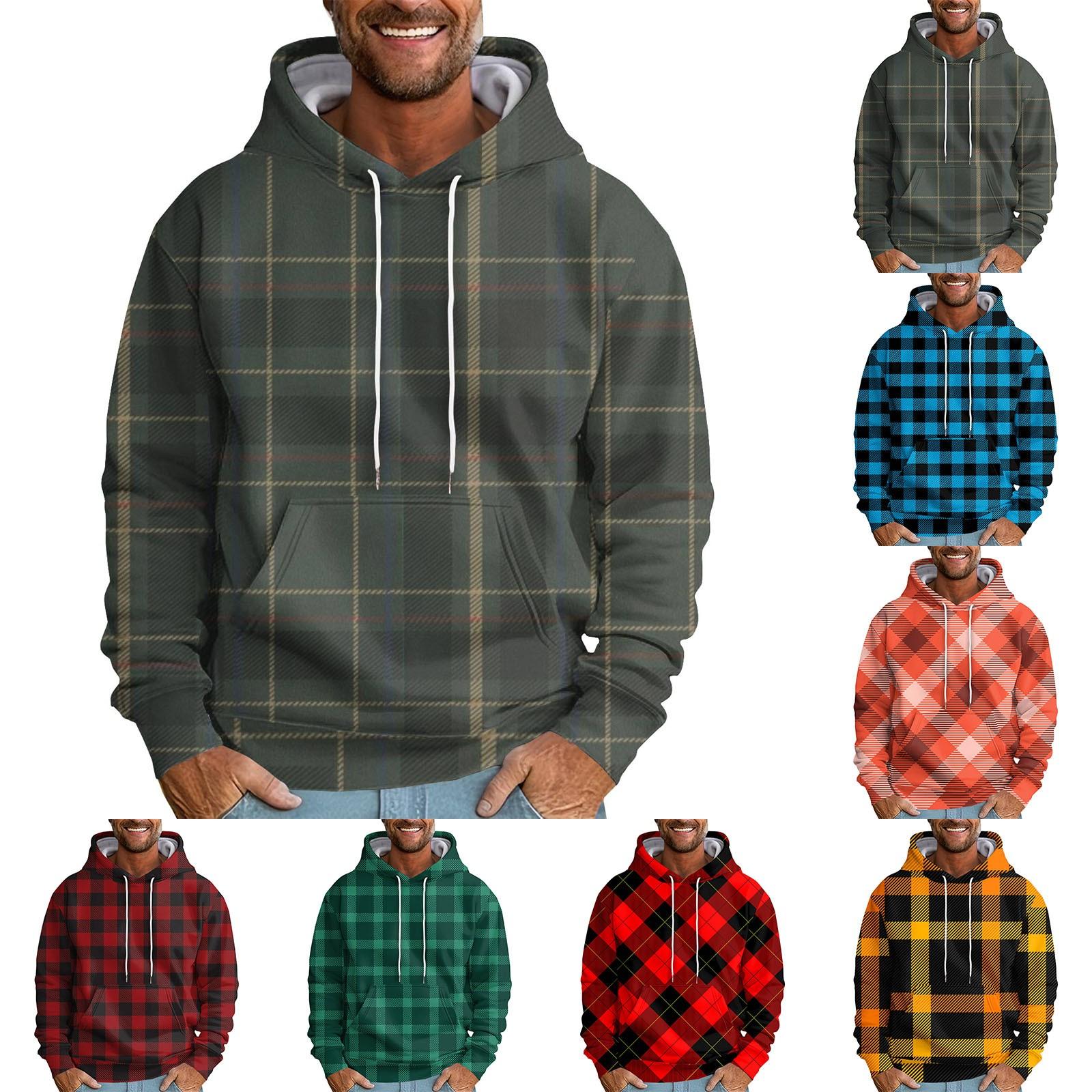 Hong Hollyland Heren Losse Plaid Bedrukte Capuchon Sweatshirt Heren Casual Mode Sport Sweatshirt XXXXXXL