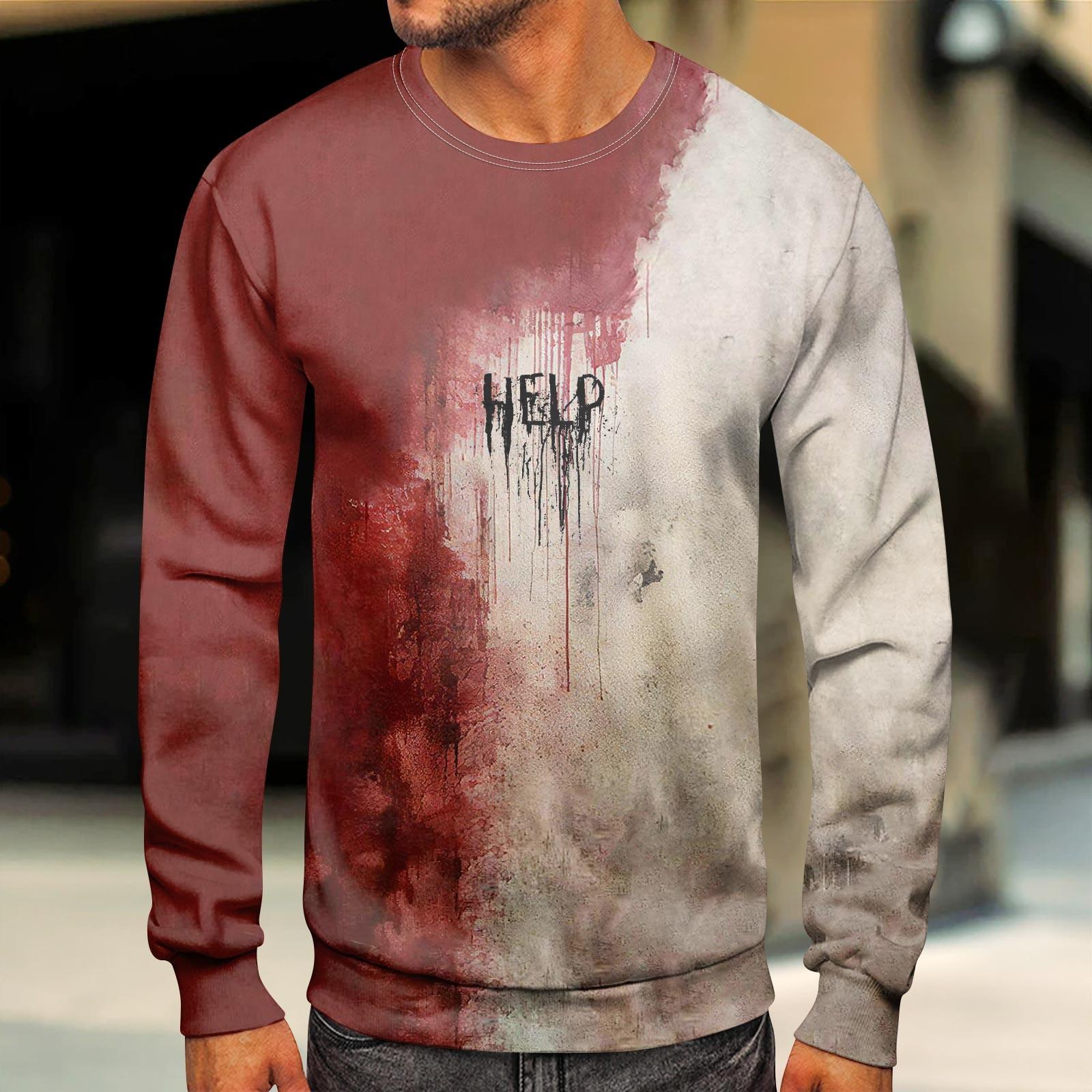 Jiangnan C Heren sweatshirt met print, buiten, etnisch bedrukt, losse lange mouwen XXL cinnaber
