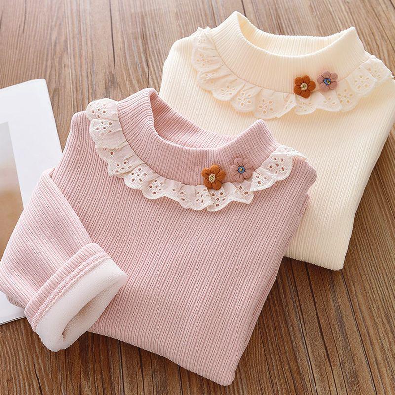 AI Supermarket Meisjes Winter Fluwelen Kanten Turtleneck Gebreid T-shirt 110 cm