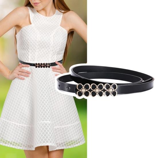 Guannuotong Vrouwen tailleriem smal kunstleer bloem strik decor anti-break verstelbare taille decoratie antislip dikke dame tailleband jurk trui tailleband zwart