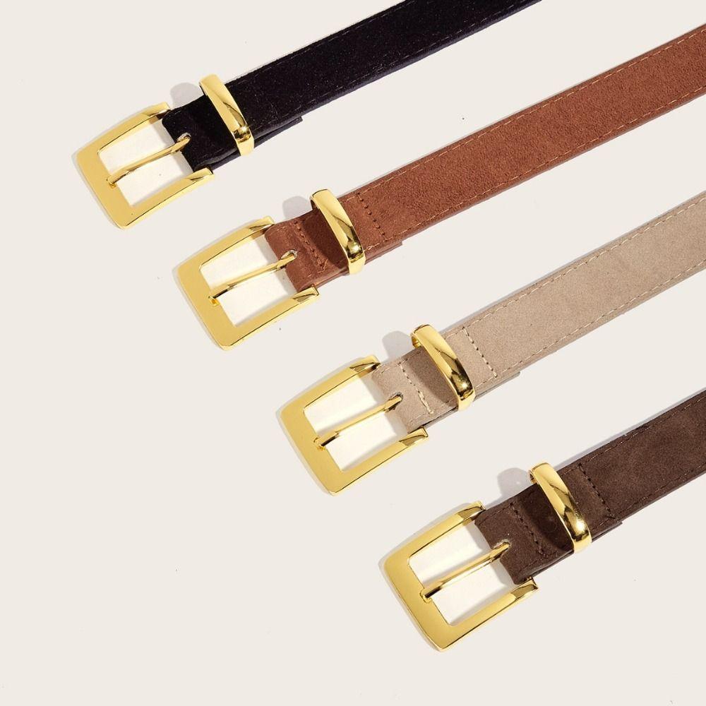 SuseratMe Pin buckle Business Waist Belt Casual Waistband Trendy Suede Leather Belt  For Women zwart