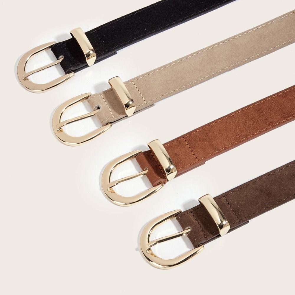 SuseratMe Pin buckle Business Waist Belt Luxury Design Waistband Trendy Suede Leather Belt  For Women zwart