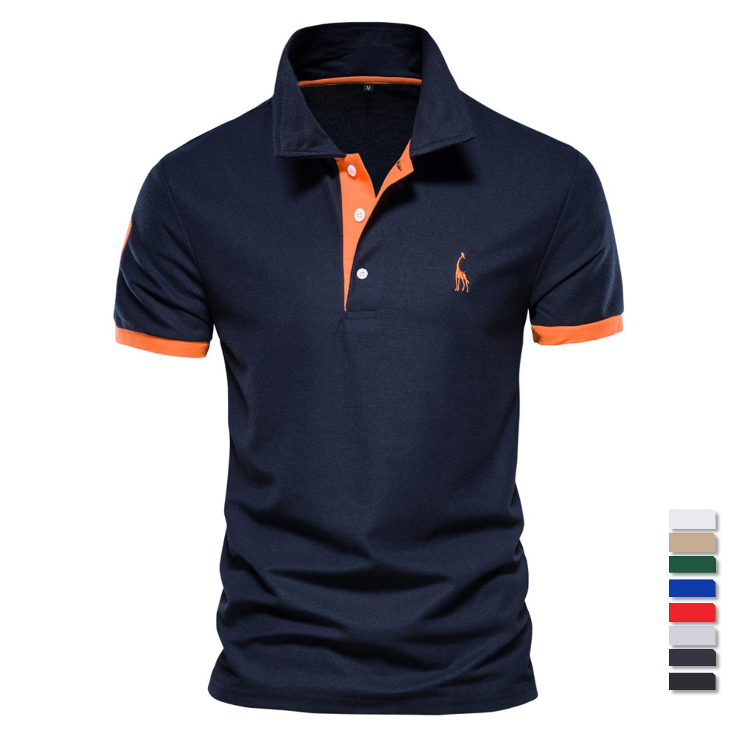AIOPESON Zomer T-shirt met korte mouwen Herenpolo Business Casual poloshirt Heren Slank Mode Herenpolo Katoen Hoogwaardig T-shirt Eenvoudig Buiten L oranje/Vloot