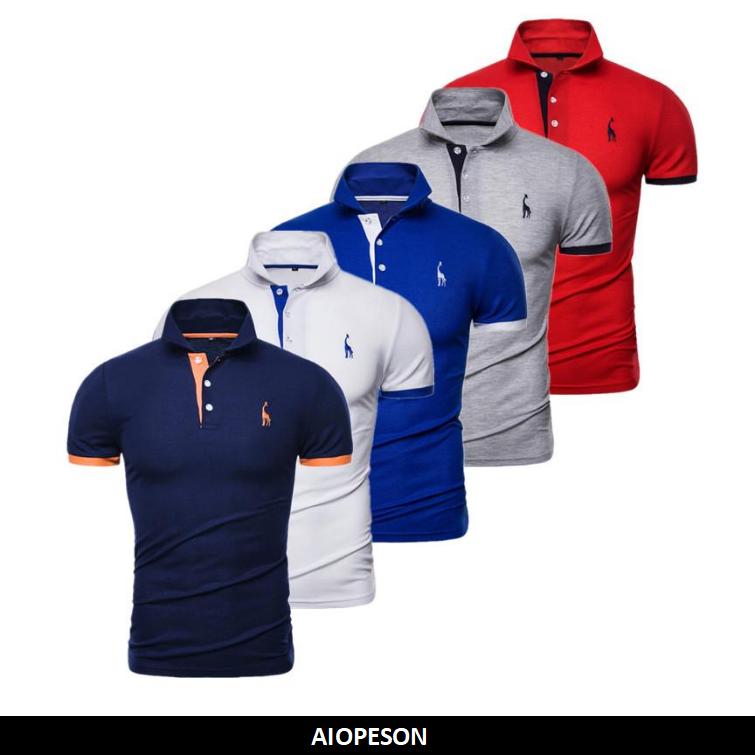 AIOPESON Men Fashion Usegiraffe 5 stuks zomer korte mouwen heren t-shirt mode t-shirt polo shirt heren casual t-shirt slim polo zakelijk hoge kwaliteit outdoor M