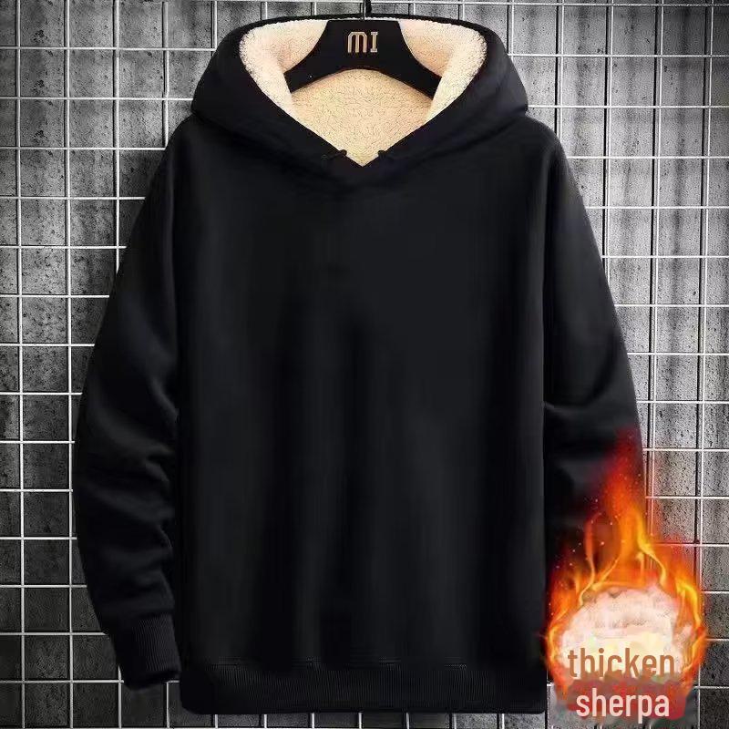 Top Men Wardrobe Fleecegevoerde hoodie voor heren: Dikke, warme, veelzijdige trui voor herfst en winter 4XL zwart