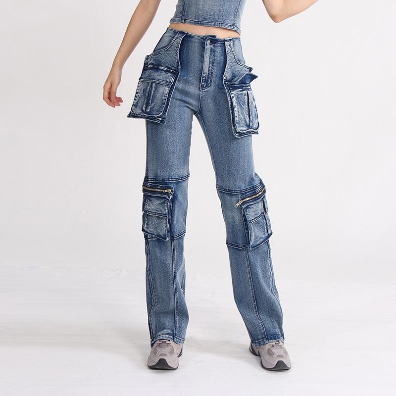 CrestLink 2025 Women's Japanese Retro High-Waist Patchwork Jeans S