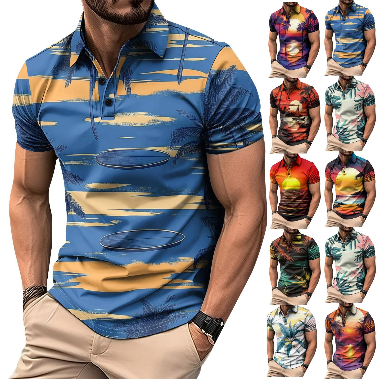 Challenge Heren Golf Hawaiian Print Shirt Casual Sport V-hals Korte Mouw M zwart
