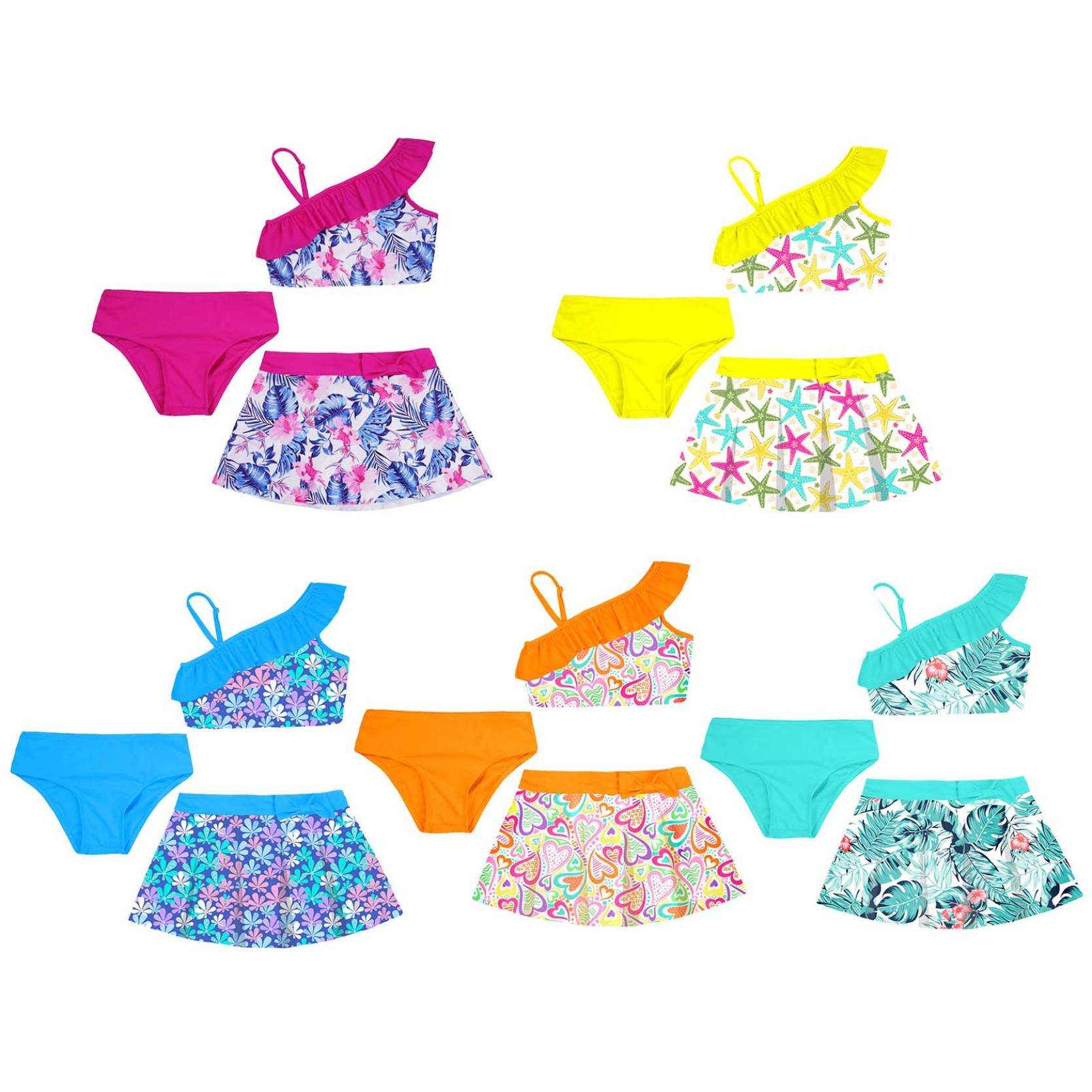 IEFiEL Kinderen Meisjes Mode 3 STKS Bloemenprint Tank Vest Tops met Bikini Slips en Rokken Zomer Badmode Badpakken Traje de Baño 7-8 Years rozerode kleur