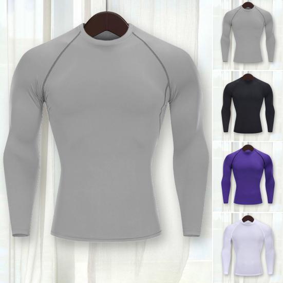 Guannuotong Compressie-hardloop-T-shirt voor heren, lange mouwen, ronde hals, ademend, zweetabsorptie, sneldrogend jogging-workoutshirt 3XL zwart