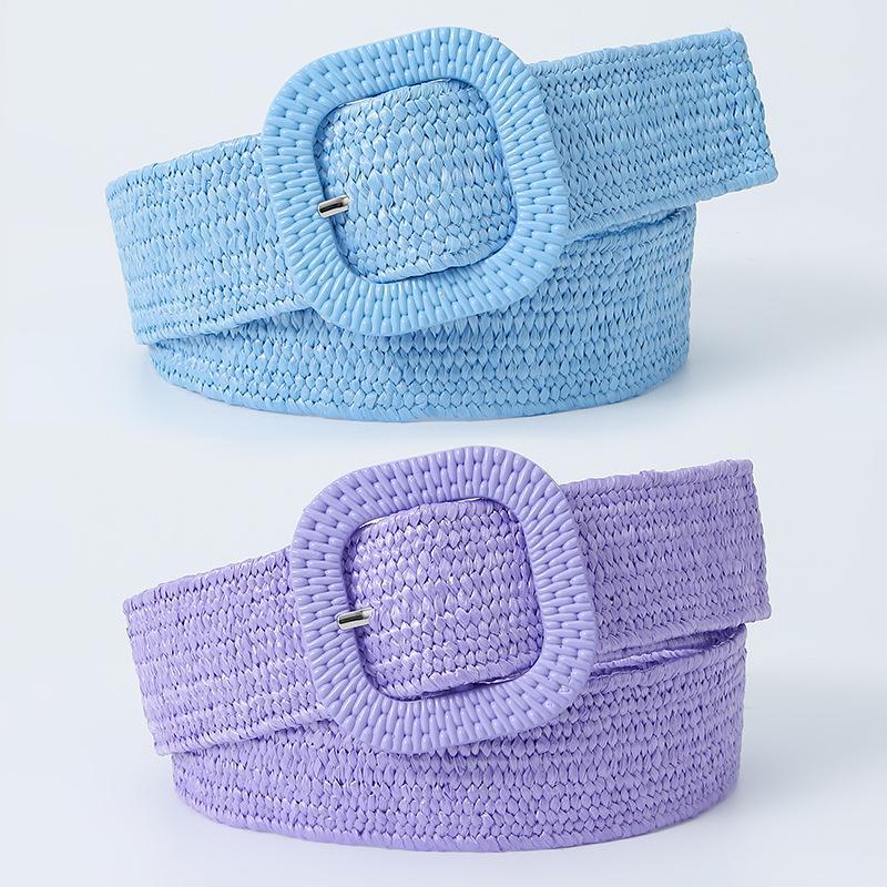 AI Supermarket Korean Hot-Selling 4cm Square Buckle PP Grass Elastic Belt - Fresh Candy Color Waist Accessory for Women Length 90 Width 4 geel