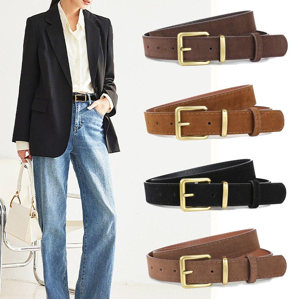 SuseratMe Pin buckle Suede Leather Belt Luxury Design Waistband Fashion Business Waist Belt  For Women zwart