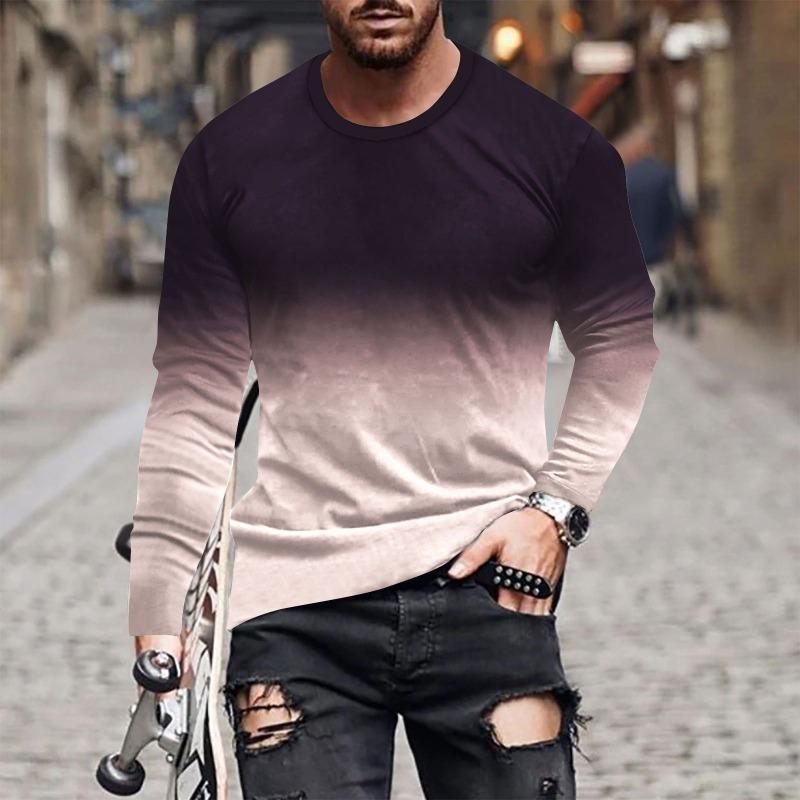 HIMO Group Heren lente- en herfst T-shirt met lange mouwen Heren losse ronde hals hoodie 3D-geprint bedrukte top met lange mouwen S