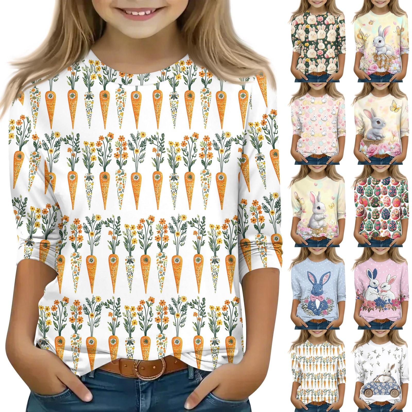 Ximalaya Print tops voor jeugdige meisjes van 5-16 jaar ronde hals 3/4 mouwen T-shirts trendy tops outfit T-shirts 110