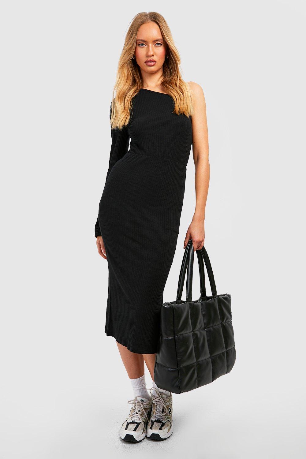 Boohoo Tall Gebreide Geribbelde Mix & Match Midi Rok Met Split, Black