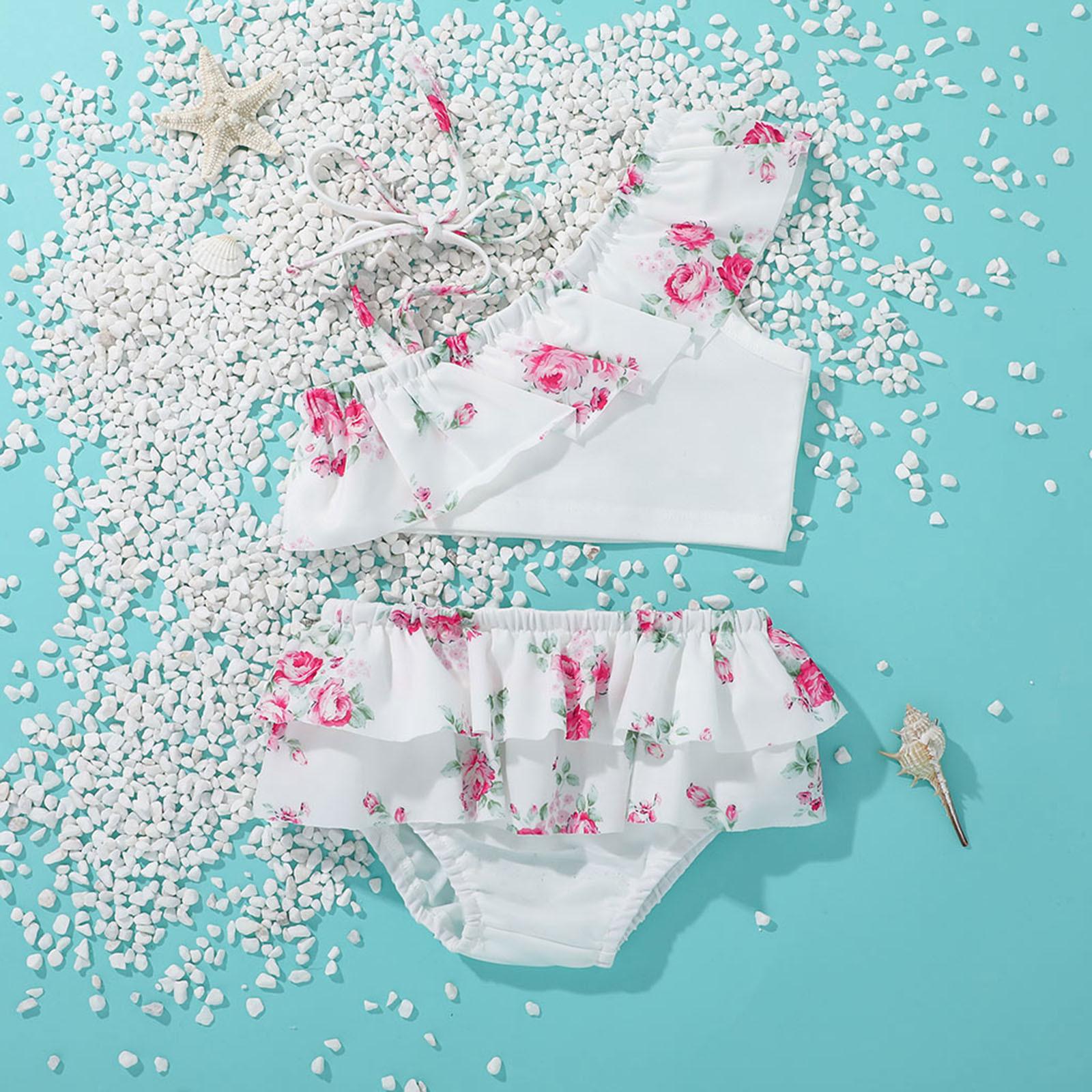 Long nose Peuter Kids Baby Meisjes Bloemen Tweedelige Bikini Badmode Badpak Beachwear 2 wit