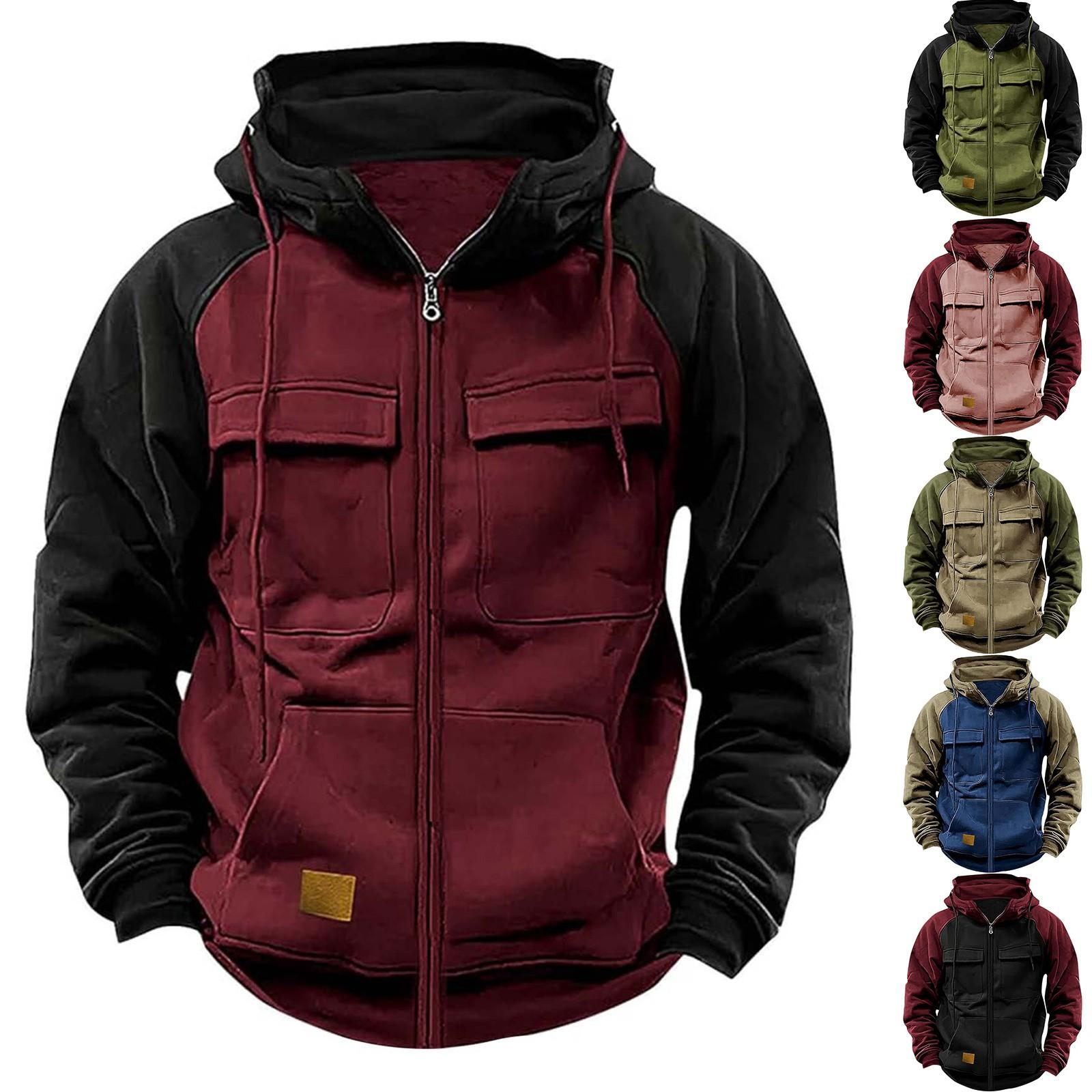 Hong Hollyland Heren Modieuze Lange Mouw Capuchon Losse Sweatshirt Sport Multi Pocket Jas S kameel
