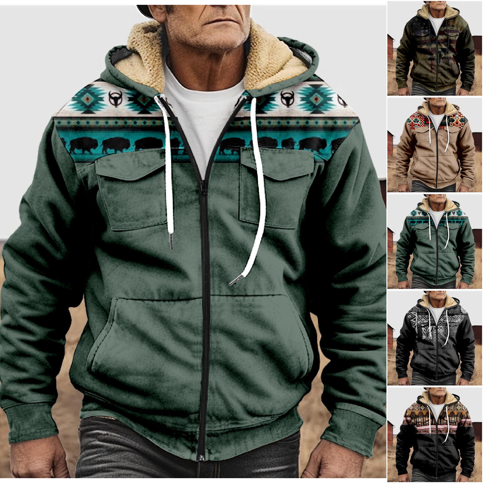 Challenge Heren Winter Rits Capuchon Fleece Sweatshirt Met Opgestikte Zak Casual Jack L legergroene kleur