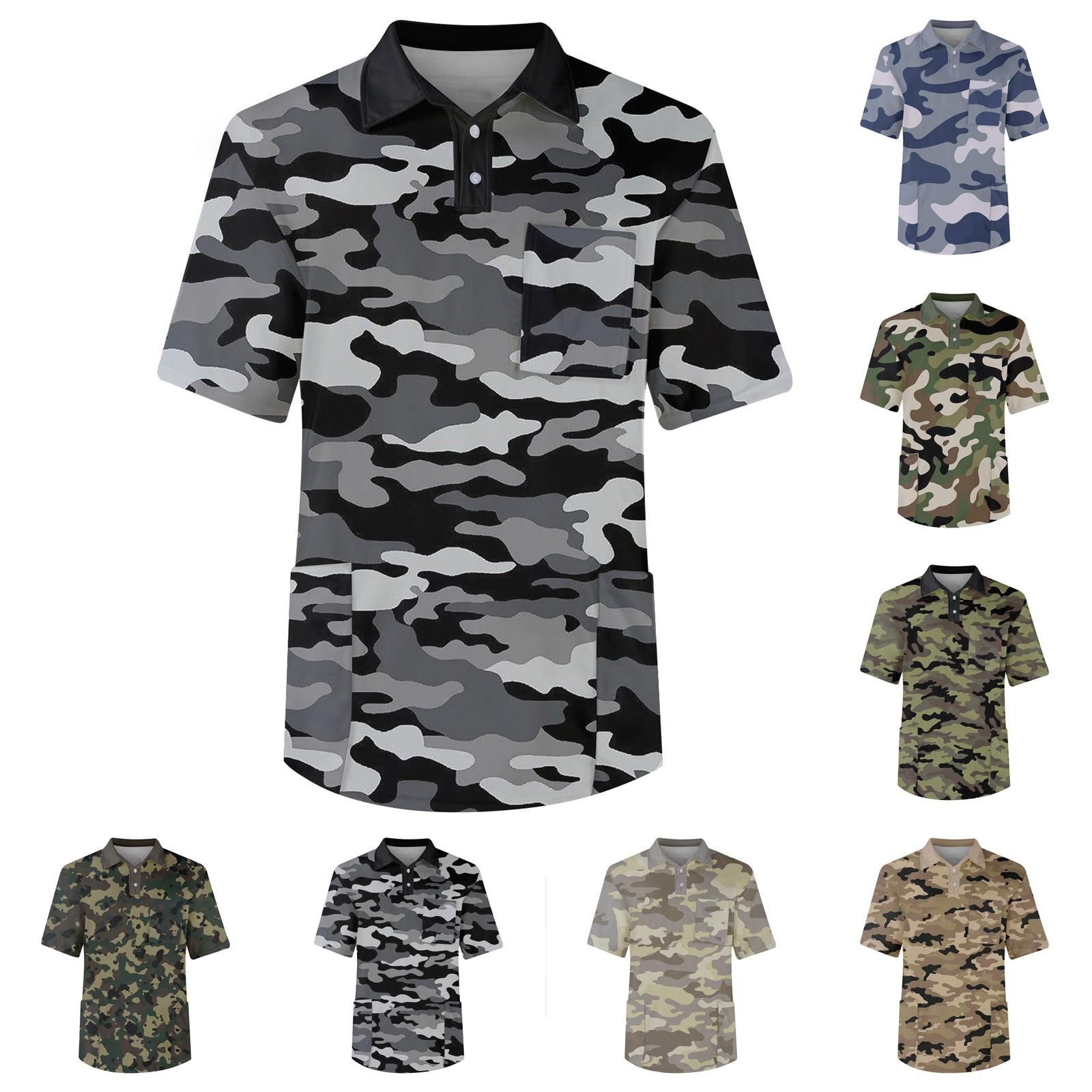 Baby cheetah Herenshirt met korte mouwen, revers, effen kleur, borstzak en droogtrommel L legergroene kleur