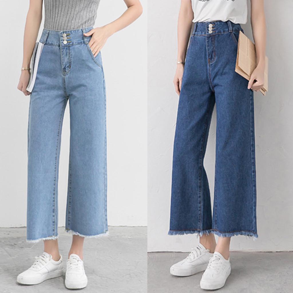 Excellent stuff Mode Vrouwen Koreaanse Stijl Losse Wijde Pijpen Hoge Taille Jeans Lange Broek S