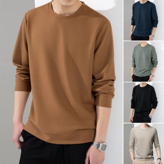 Guannuotong Heren herfst lente top effen kleur ronde hals lange mouw losse dikke zachte trui casual middenlengte eenvoudige stijl elastische heren sweatshirt XL marineblauwe kleur