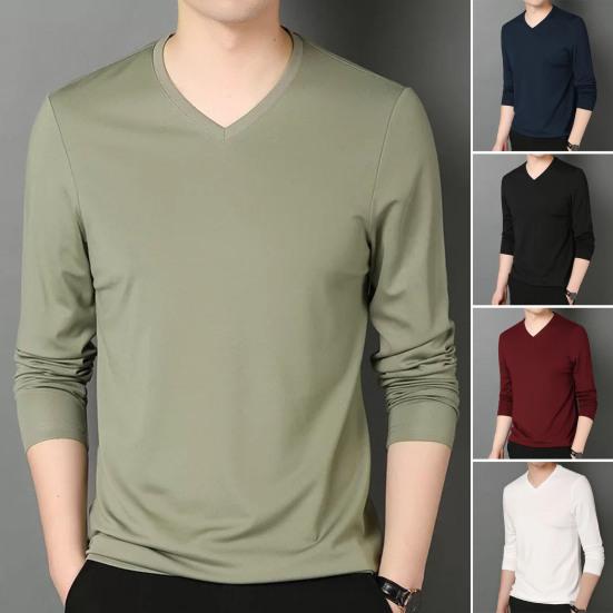 Bohuidadeng Heren Herfst Lente Top V Hals Lange Mouwen Pure Kleur Slim Fit Dunne Pullover T-shirt Dagelijkse Draag Sport Homewear Kleding M wijnrode kleur