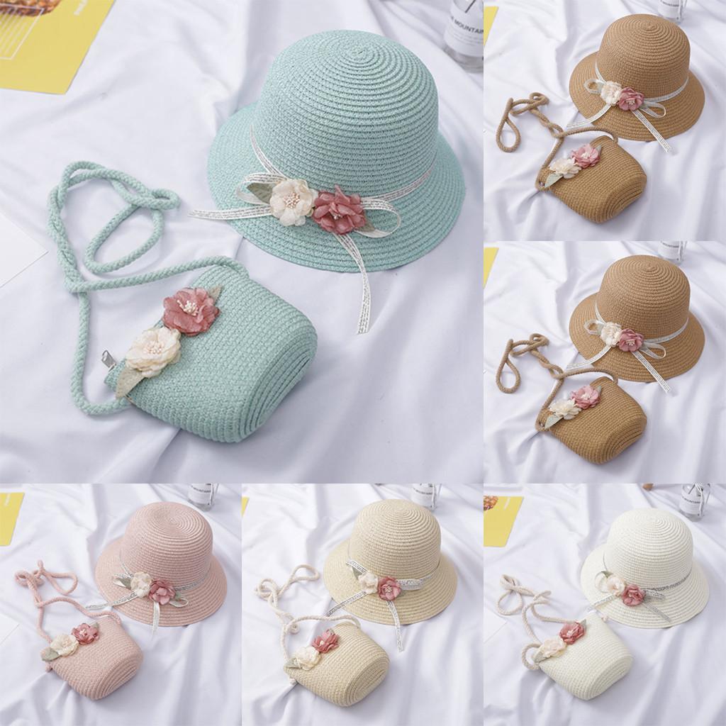 Long nose Meisjes 2-7 leeftijd Toerisme zonnehoed Bloem Zonnehoed en tas voor kinderen beige