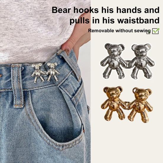 Guannuotong 1 paar gespen cartoon beer vorm taille aanpassing taille vaste clips broche rok vest pin broek taille roestvrij broek taille fixers