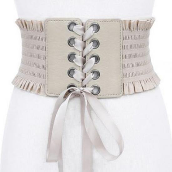 Framont Fashion House MODE Vrouwen Mode Stretch Riem Kwasten Elastische Gesp Brede Jurk Korset Tailleband kaki