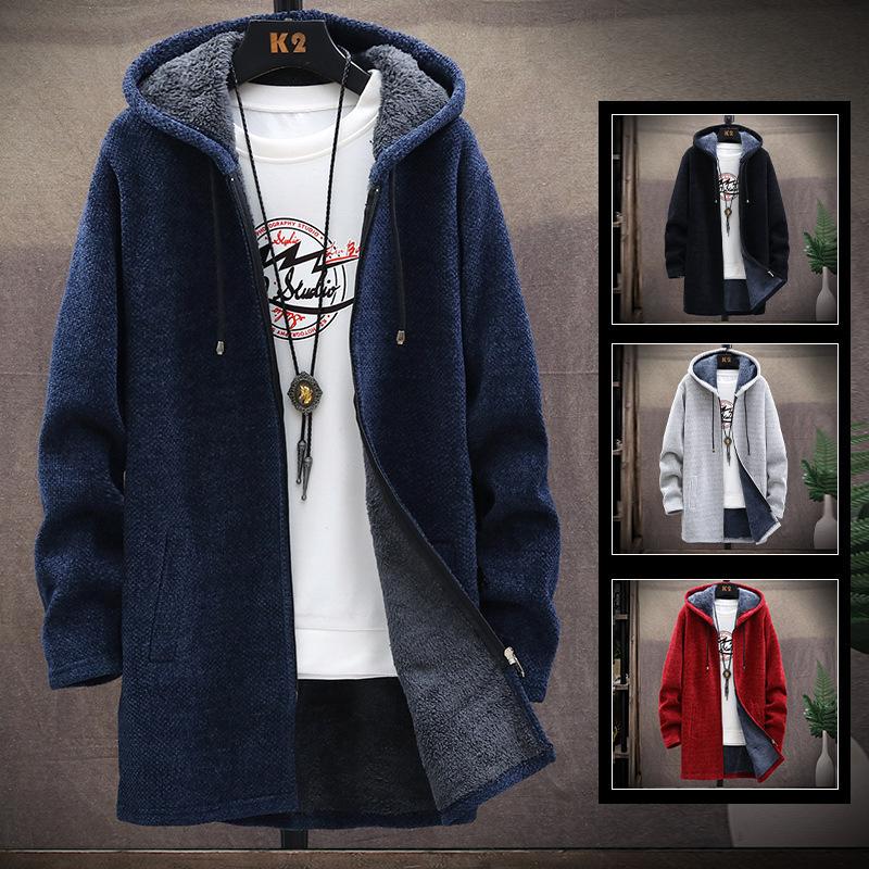 NB Fashion Herfst- en wintergebreid herenvest plus fleece verdikte trui Mode middellange jassweater L rood