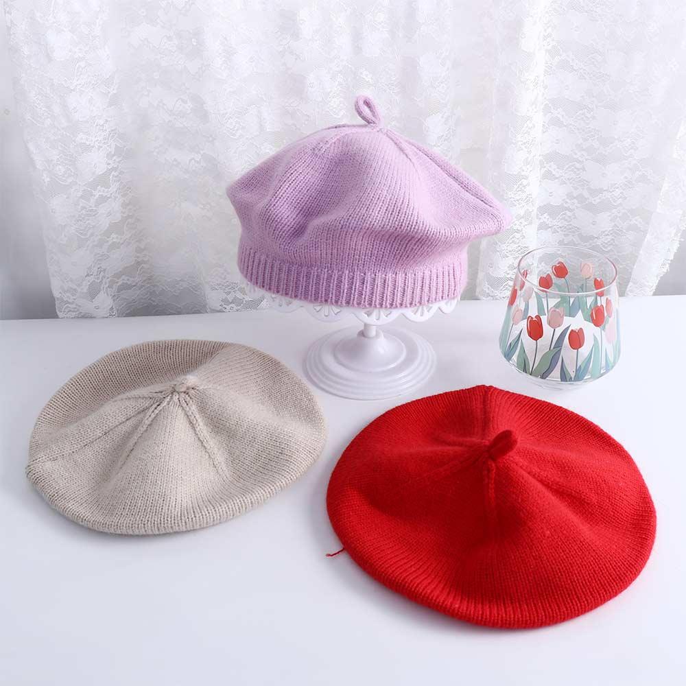 Yanhebin Warm Kids Infant Woolen Toddler Pure color Berets Hat Knitted Cap Girl Bonnet Baby Hat rood