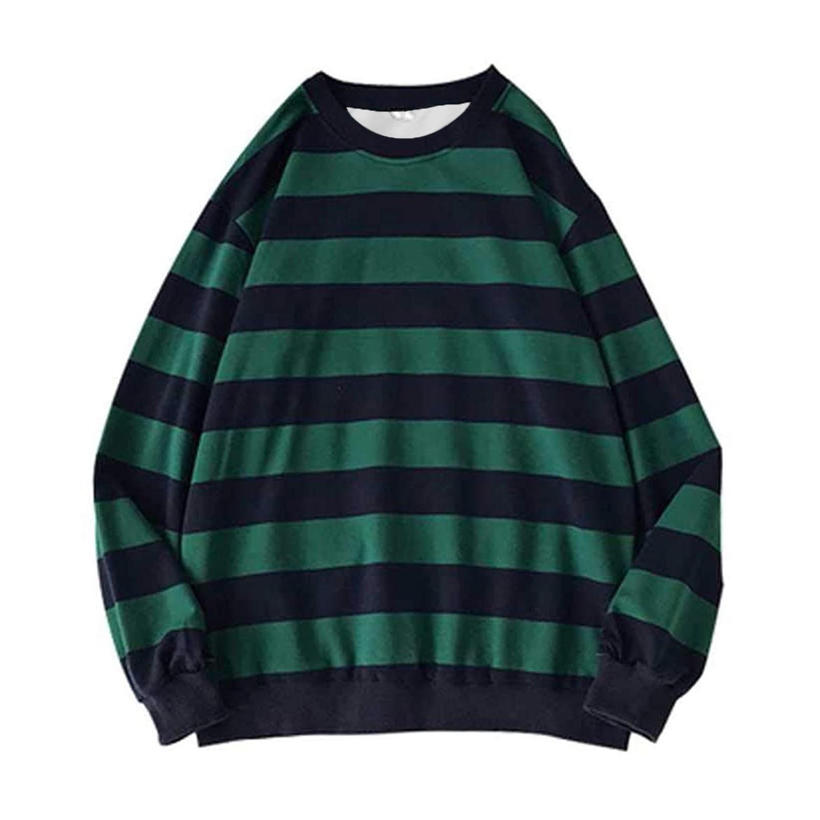 Linglong (ZO)Heren herfst winter ronde hals gestreept sweatshirt pullover tops met lange mouwen XL blauw