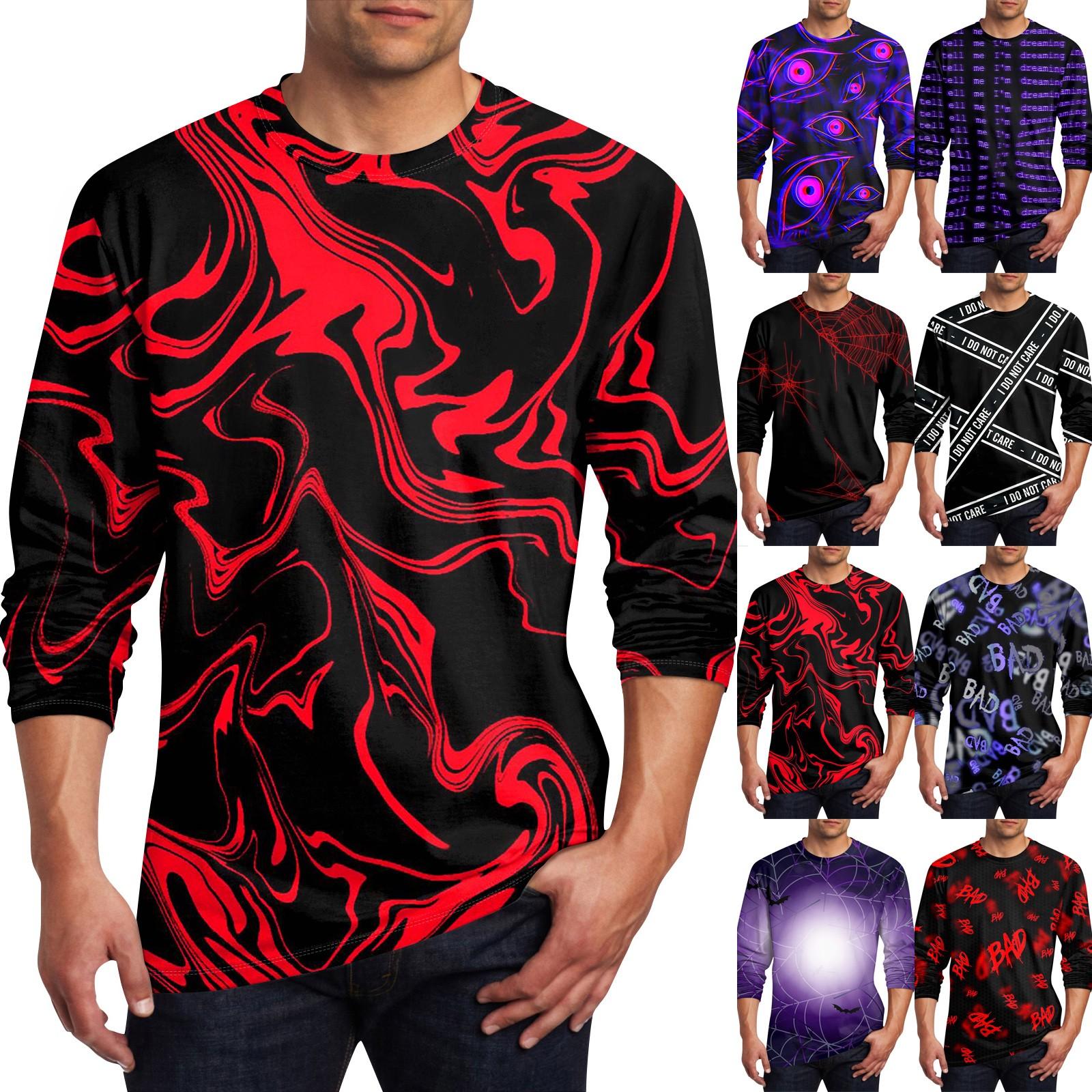 Linglong Heren T-shirt O-hals Kleding Kleding Buiten Lange Mouw Print Modeontwerper Vintage XL