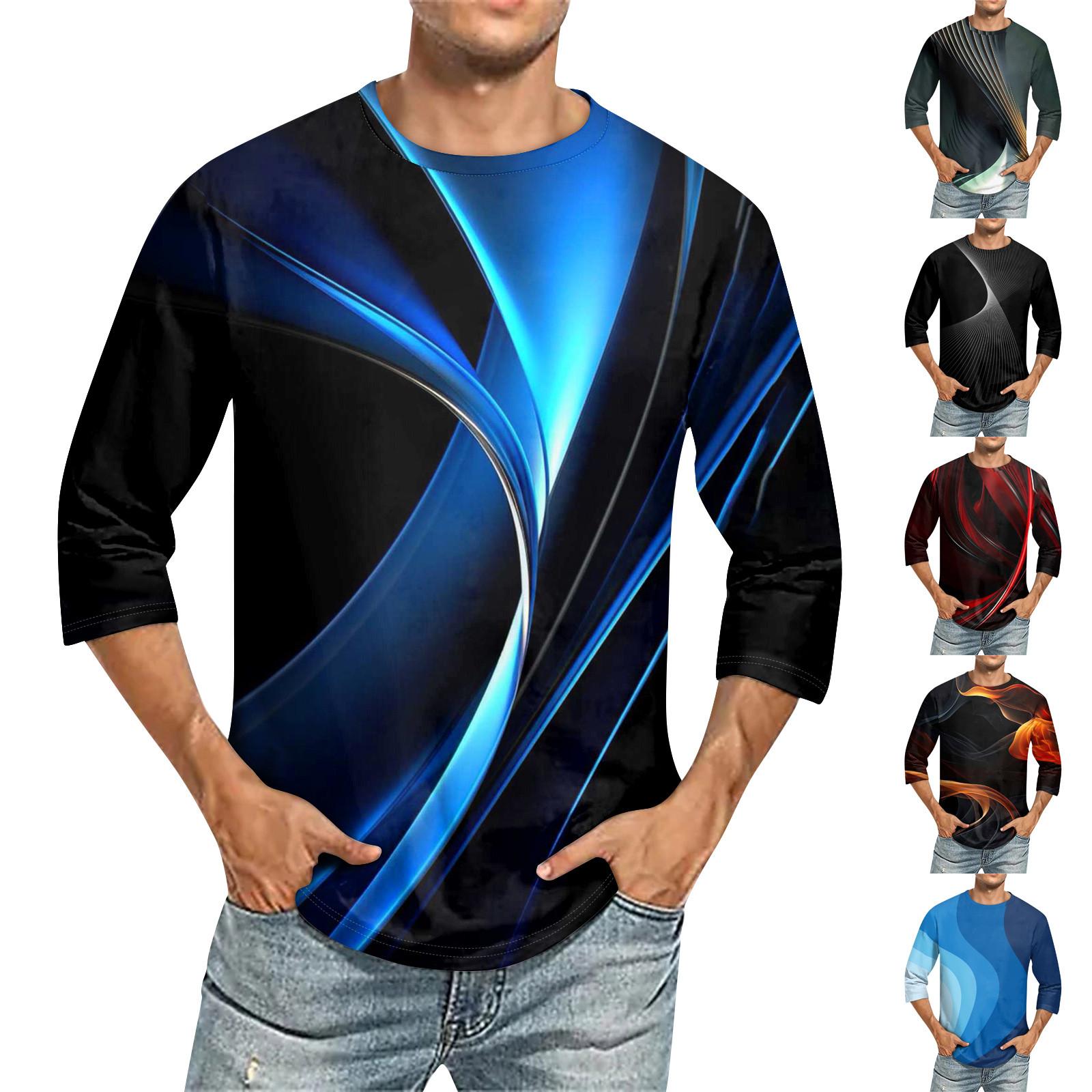 Linglong Heren Ronde Hals Driekwart Mouw Top Casual Mode T-shirt XXXL