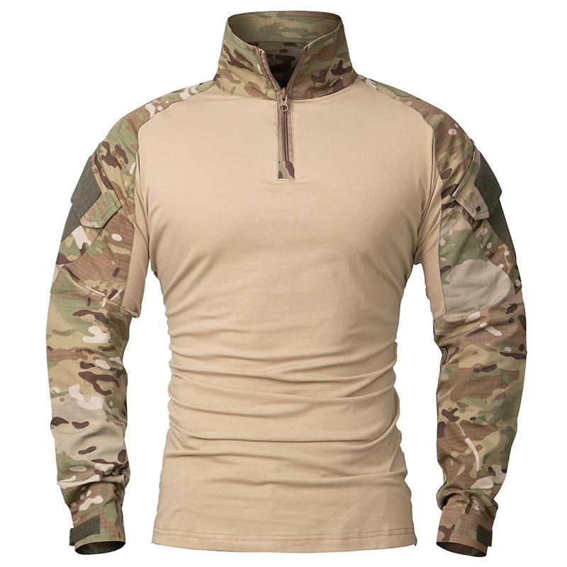 NB Fashion 1/4 rits camouflage lange mouwen tactisch shirt heren outdoor airsoft paintball CP militaire combat shirts S-5XL S kaki