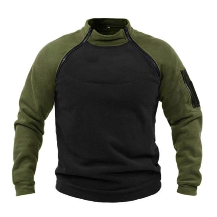NB Fashion Staande kraag voor heren, kleur bijpassende trui, trui, outdoor thermische isolatie, tactisch dieptepunt S kaki