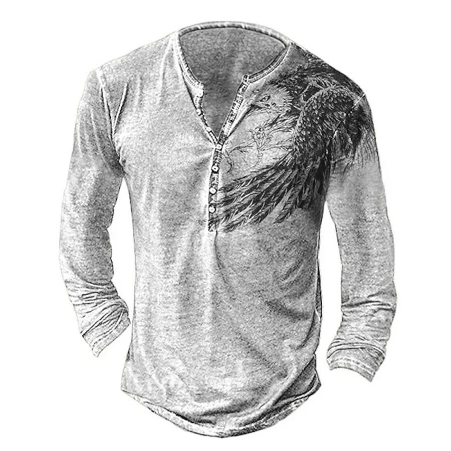 NB Fashion Herenkleding Herfst Casual Lange Mouw Ronde Hals Knoop T-shirt Heren Sport 3D Digitale Print Tops Henry's Shirt S