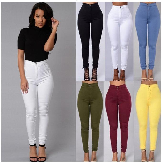 Mingxin clothing Dames stretch jeans buikcontrole pull-on jeggings hoge taille skinny jeans leggings met zakken trendy casual S wit