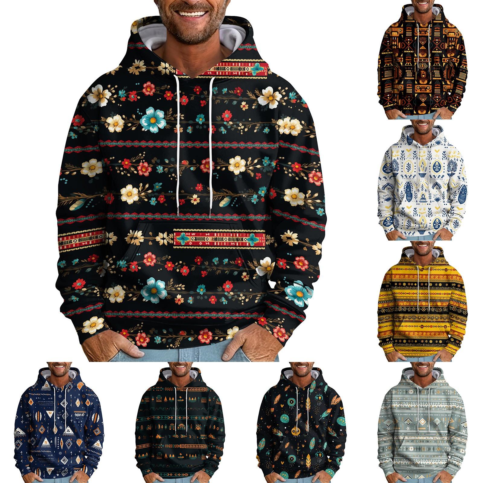 Excellent stuff Heren Losse Bloemen Bedrukte Capuchon Sweatshirt Heren Casual Mode Sport Sweatshirt XXXXXL zwart