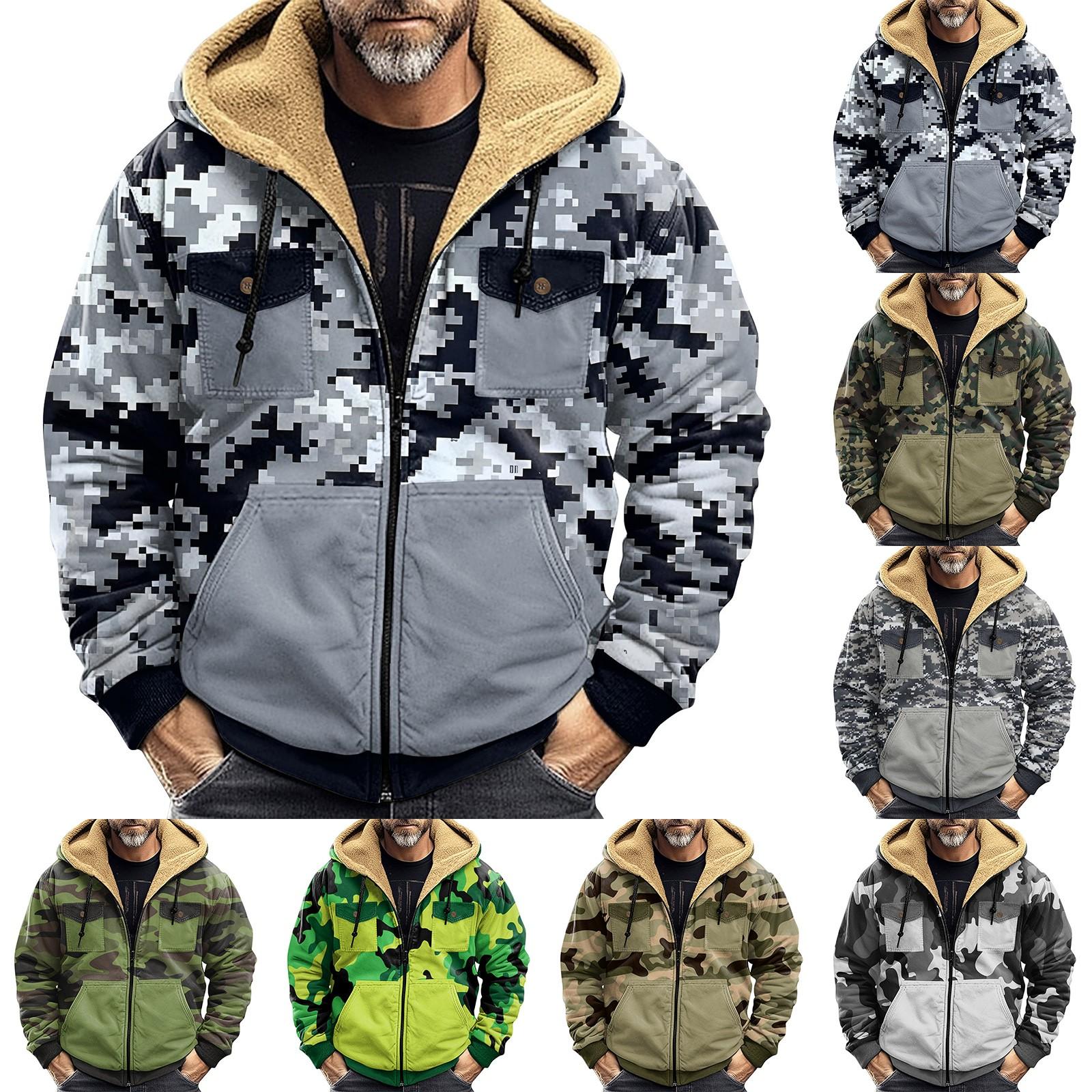 Ren Beauty Heren Winter Camouflage Print Jas Heren Casual Trend Rits Capuchon Jas XL wit