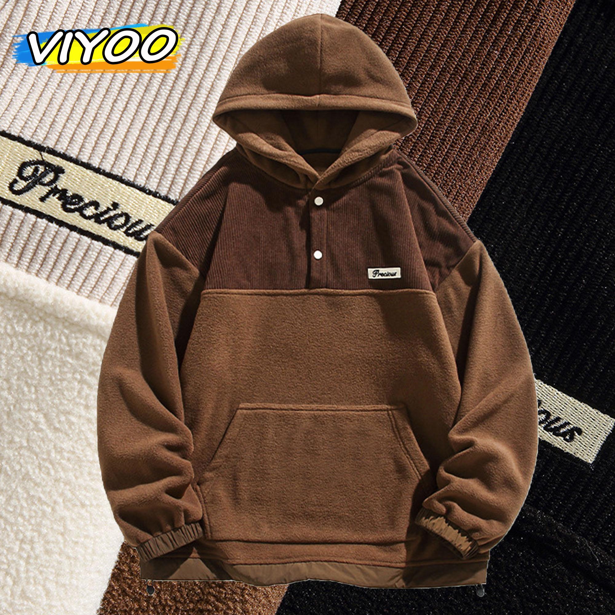 NB Fashion Heren Y2K Lente Herfst Jas Bruin Hoodies Capuchon Jas Koppel Patchwork Losse Sweatshirts Overjassen Koreaanse Herfstkleding Heren S bruin