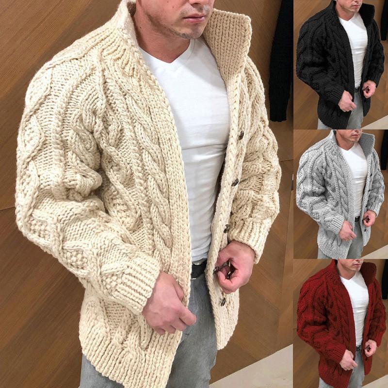 NB Fashion Herensweatervest, heavy-duty, lange mouwen, opstaande kraag, gedraaide jacquard, casual herenkleding XXL zwart