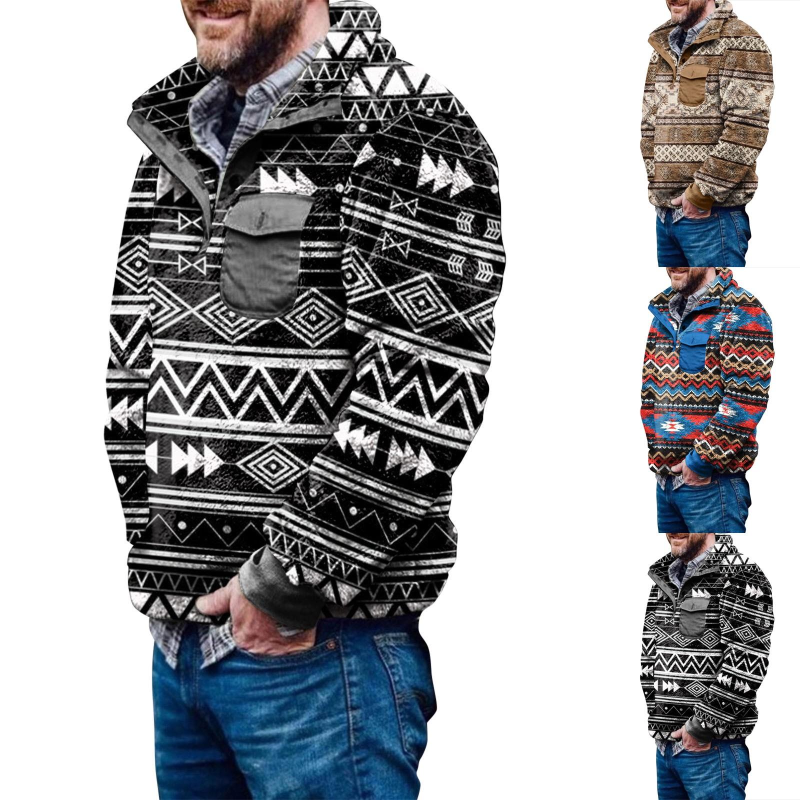 Jiangnan C Herenmode, casual flanel fleece comfort-sweatshirt met knoopzak L blauw