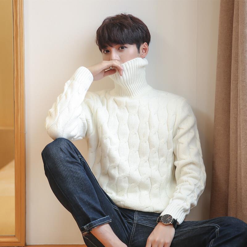 NB Fashion Herfst en winter dikke hoge hals gedraaide bloemen herentrui jonge studenten warme gebreide trui top L wijnrode kleur
