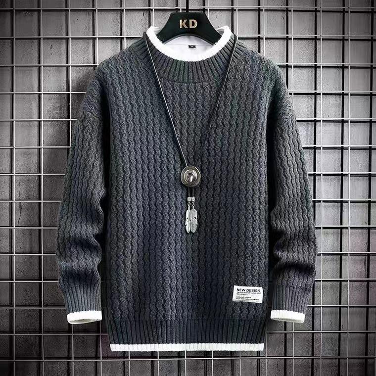 NB Fashion Heren Losse Pullover Mannelijke Slim Fit Mode Gebreide Trui Man Dikke Warme Pull Homme Retro Gestreepte Truien S rood